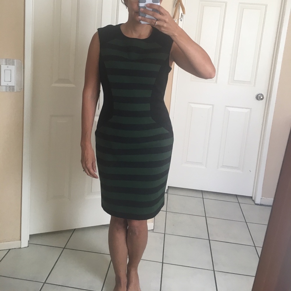 Vince Camuto green and black striped dress